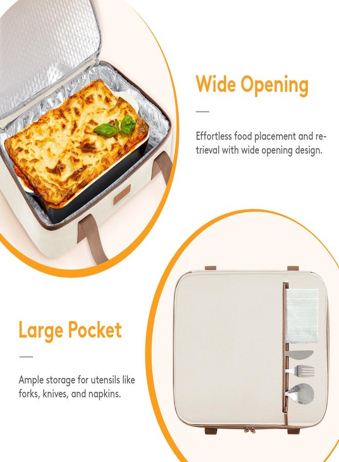 LUNCIA Double Decker Insulated Casserole Carrier for Hot or Cold Food, Lasagna Lugger Tote for Potluck Parties/Picnic/Cookouts, Fits 9"×13" Baking Dish, Cream - Image 4