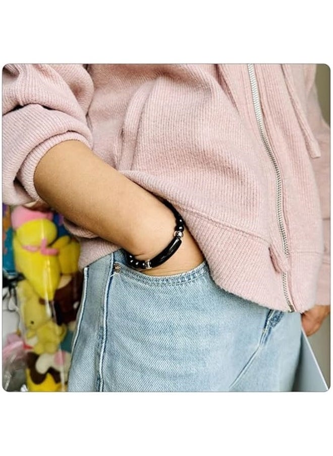 yongsheng Bracelet with Onyx Stone, Natural Gemstone Charm Stretch Bracelet Bracelet Handmade Stone Jewelry Elastic  - Image 4