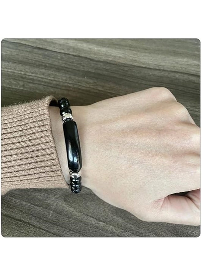 yongsheng Bracelet with Onyx Stone, Natural Gemstone Charm Stretch Bracelet Bracelet Handmade Stone Jewelry Elastic  - Image 5