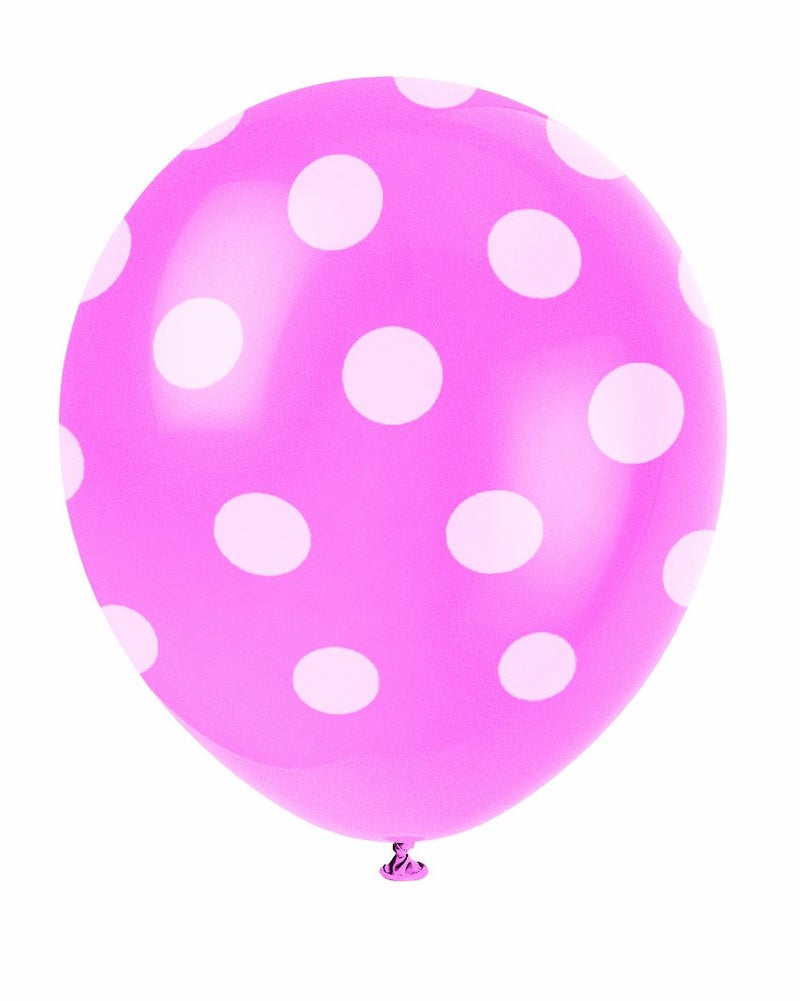 Unique Polka Dots Hot Pink Latex Balloons 12 Pack of 6 Unique Eyecatching Design