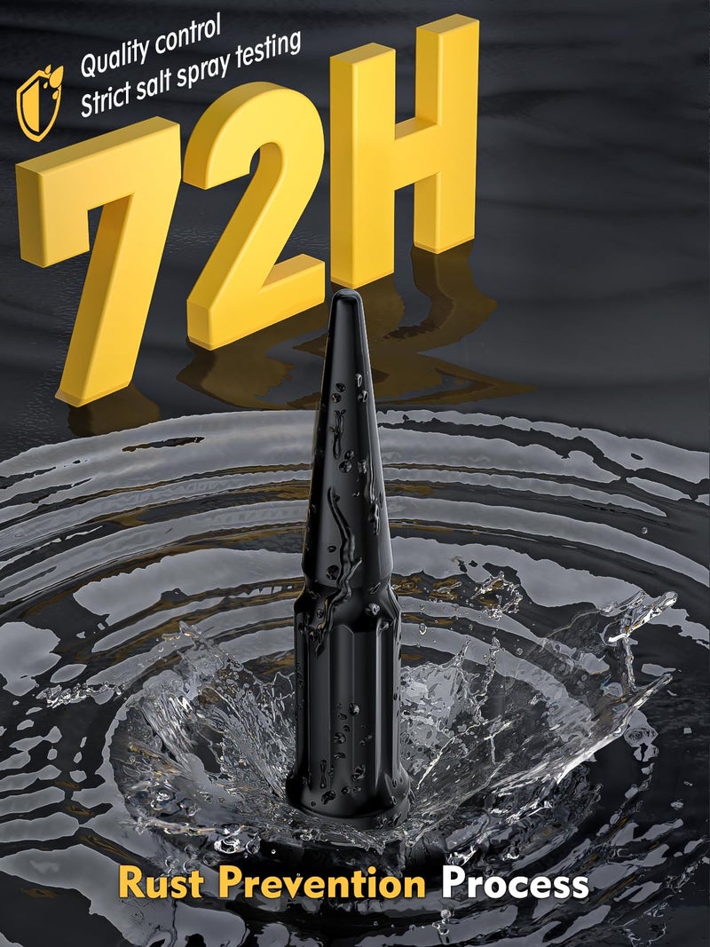 MIKKUPPA M14x1.5 Wheel Spike Black Lug Nuts, 32pcs Black Spike Lug Nuts 14mmx1.5 Solid 4.4" Tall Acorn Lug Nut with 1 Socket Key Replacement for Chevy Silverado 1500 2500 3500, F-150 F-250 F-350 - Image 3