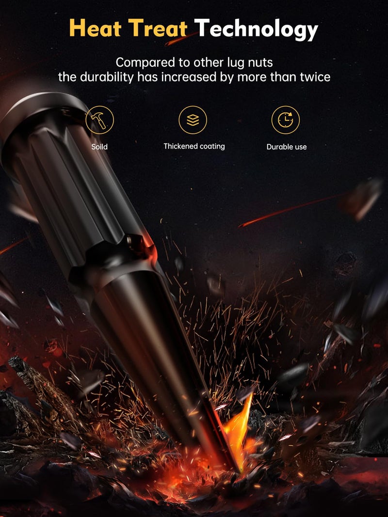 MIKKUPPA M14x1.5 Wheel Spike Black Lug Nuts, 32pcs Black Spike Lug Nuts 14mmx1.5 Solid 4.4" Tall Acorn Lug Nut with 1 Socket Key Replacement for Chevy Silverado 1500 2500 3500, F-150 F-250 F-350 - Image 4