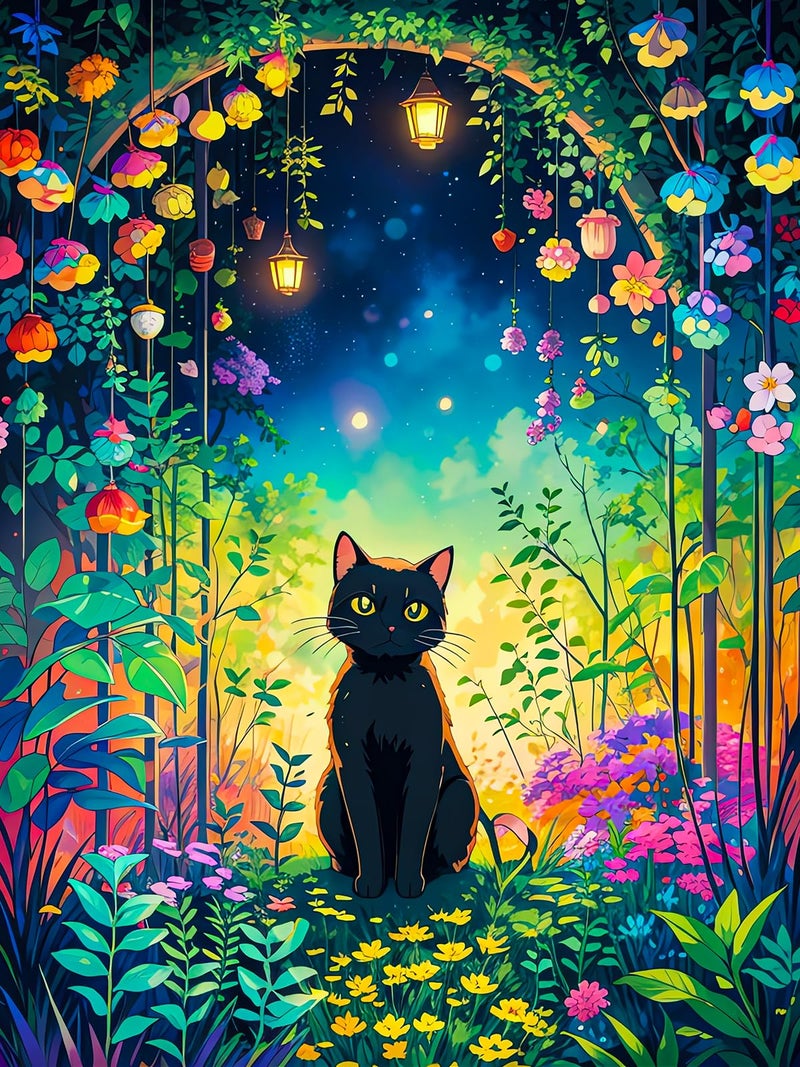 SANYUN Diamond Painting Kits,DIY Garden Cat Diamond Art Kits for Adults, Round 5D Animal and Flower Gem Art for Adults Crafts Pictures for Home Wall Decor Gifts 12 x 16 Inch - Image 1