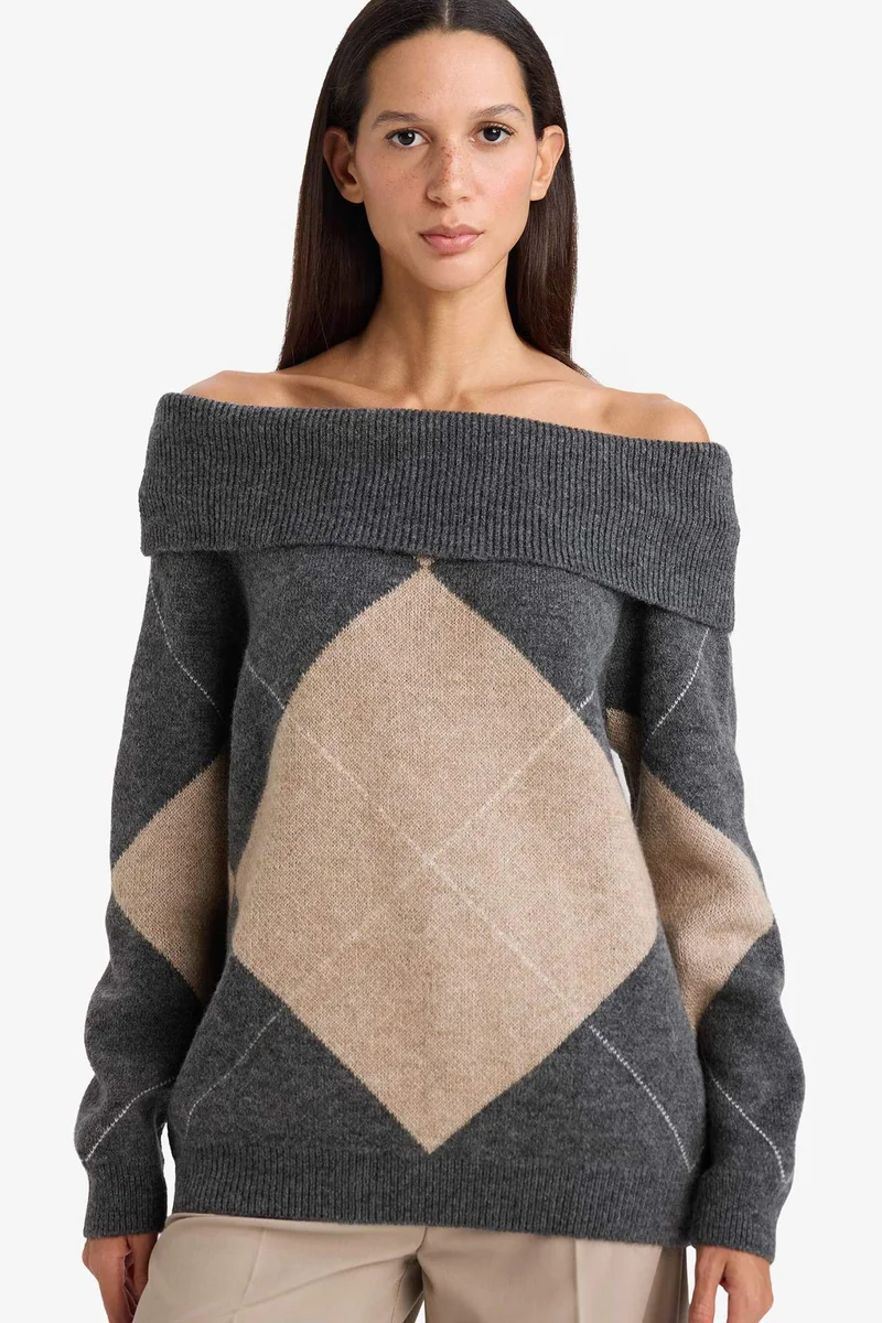 ديفاكتو Oversize Fit Strapless Knitwear Pullover