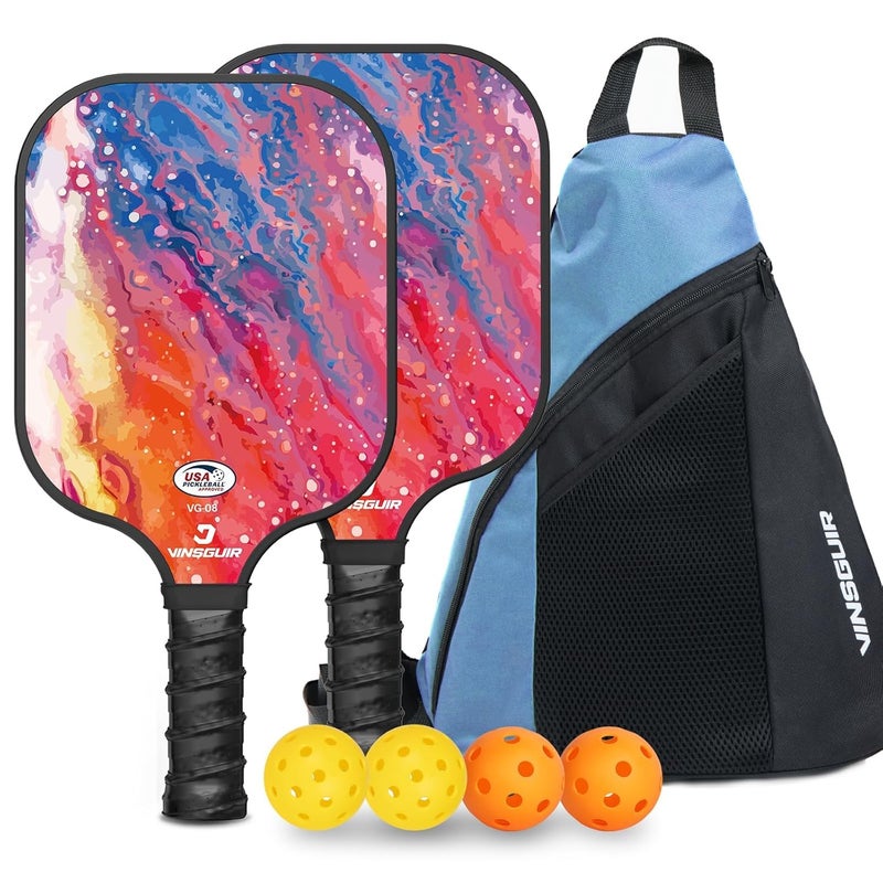 Mayboom Pickleball Paddles Set of 2 or 4, USAPA Approved Pickleball Paddles Set with 4 Pickle Balls and Carry Bag, Fiberglass Rackets 2 Pack Gifts for Beginners&Pros (Multicolor 2 Rackets) - Image 1