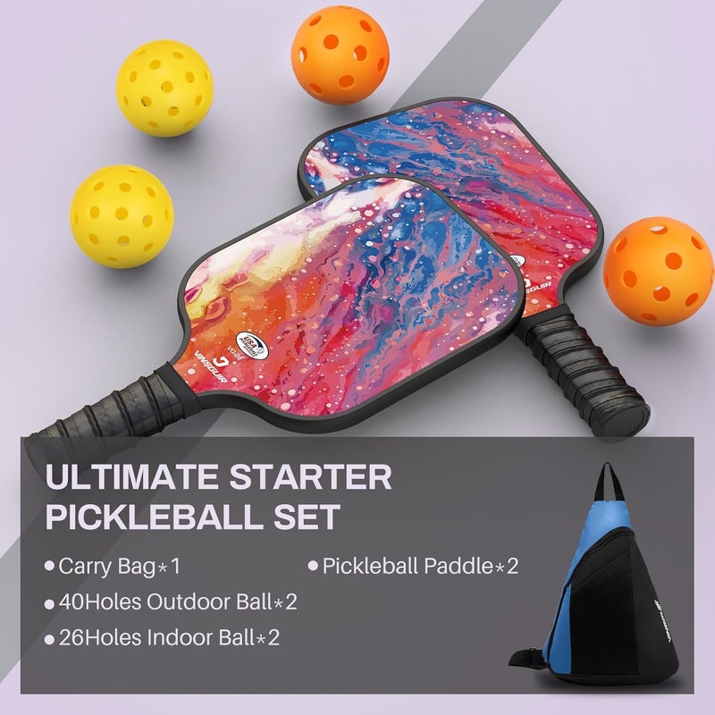 Mayboom Pickleball Paddles Set of 2 or 4, USAPA Approved Pickleball Paddles Set with 4 Pickle Balls and Carry Bag, Fiberglass Rackets 2 Pack Gifts for Beginners&Pros (Multicolor 2 Rackets) - Image 5