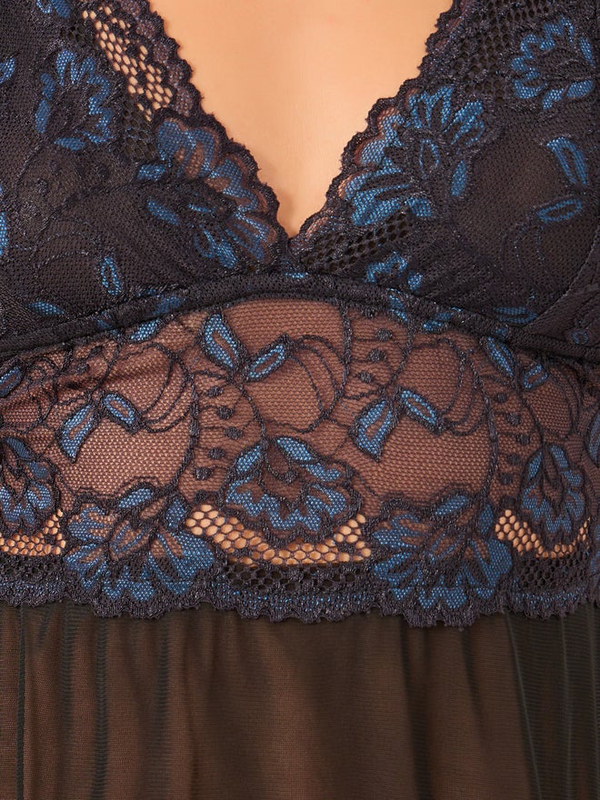 Styli Styli Two Tone Floral Lace Babydoll With Briefs  - Image 2