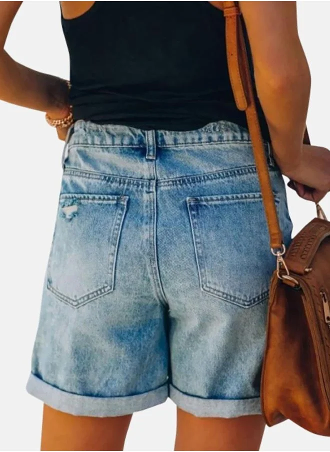 يونيكي Blue Solid Denim Shorts