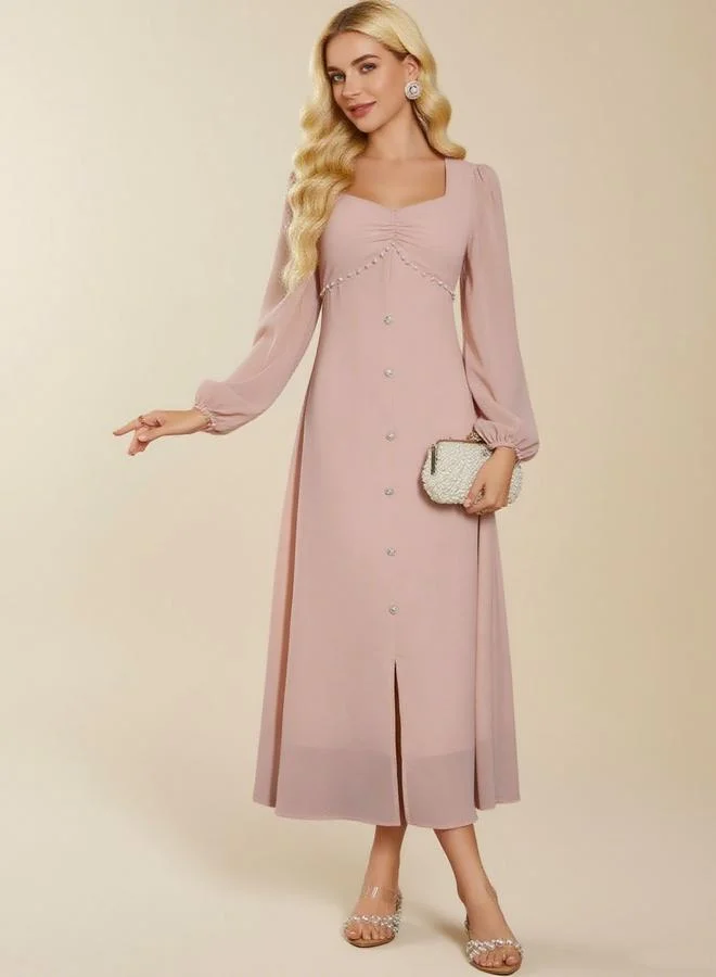 Take Two Pink Faux Pearl Embellished Midi Dress