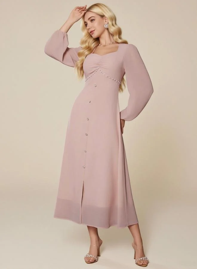 Take Two Pink Faux Pearl Embellished Midi Dress