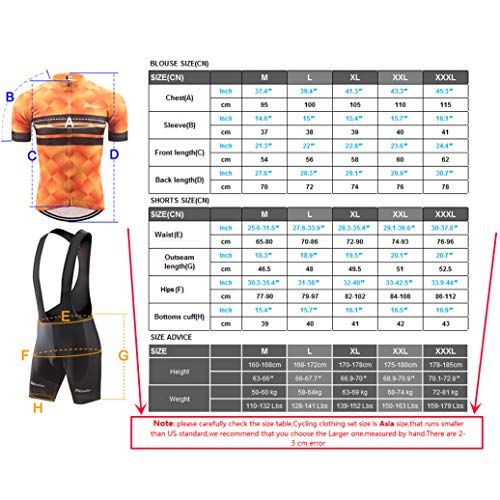 PHTXOLUE Men's Cycling Jersey Set Bicycle Short Sleeve Set Quick-Dry Breathable Shirt+3D Gel Pad Cushion Bib Shorts (Asia M=US Small, Orange + Black) - Image 3