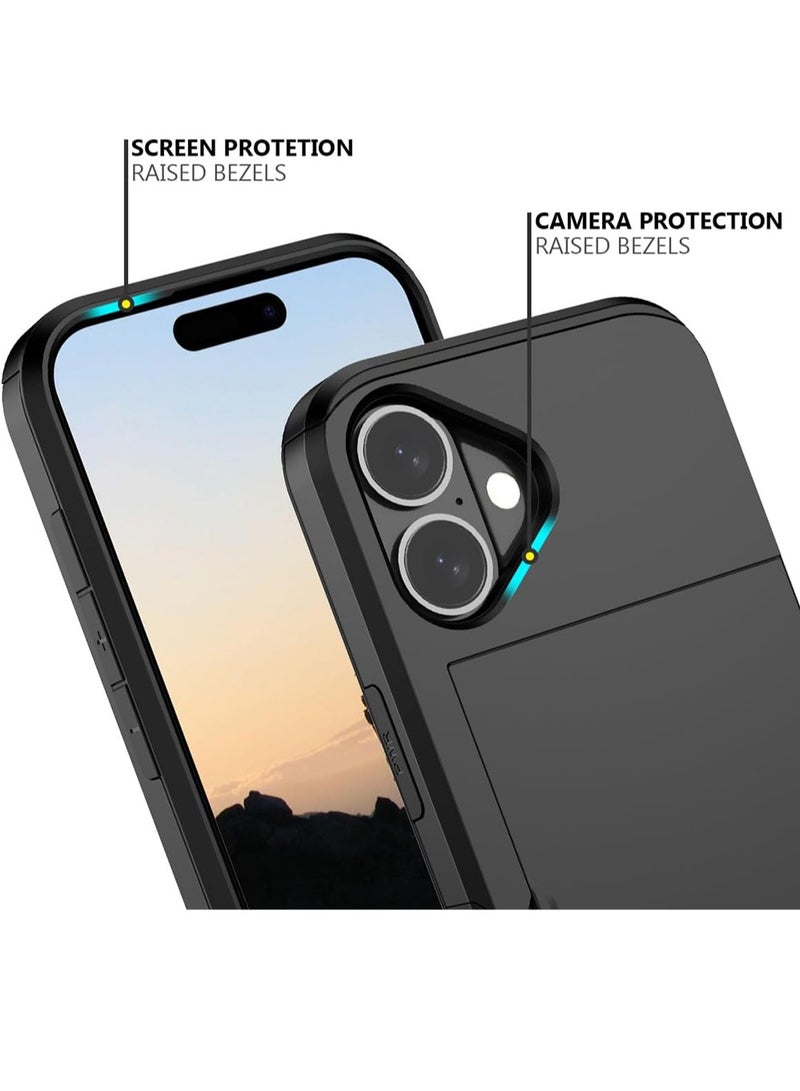 WRISTWISE جراب iPhone 16 مع حامل بطاقة حماية شديدة التحمل بطبقة مزدوجة مقاومة للصدمات وفتحة بطاقة مخفية جراب محفظة رفيع للغاية للهاتف (أسود) - Image 4
