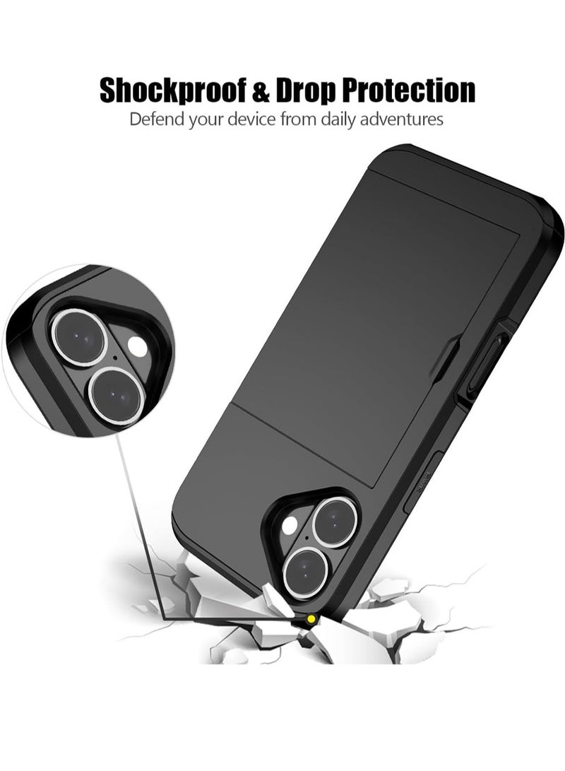 WRISTWISE جراب iPhone 16 مع حامل بطاقة حماية شديدة التحمل بطبقة مزدوجة مقاومة للصدمات وفتحة بطاقة مخفية جراب محفظة رفيع للغاية للهاتف (أسود) - Image 3