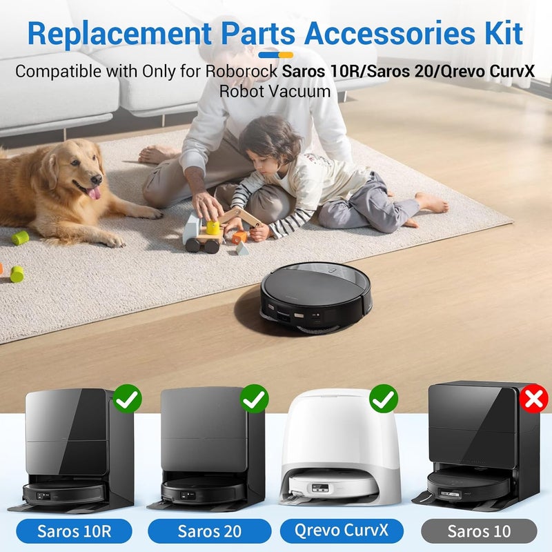BUXEBUX 26Pcs Replacement Parts Accessories Kit Compatible with for Roborock Saros 10R Robot Vacuum, 2 Main Brush, 4 Hepa Filter, 6 Mop Pads, 6 Side Brush, 6 Dust Bags, 1 Screwdriver 1 Clean Tool - Image 2