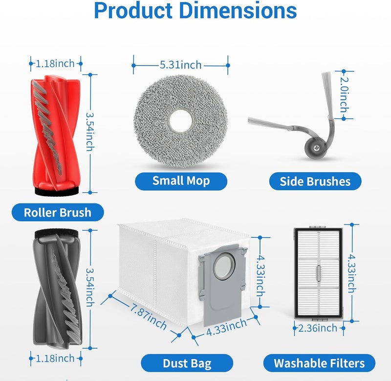 BUXEBUX 26Pcs Replacement Parts Accessories Kit Compatible with for Roborock Saros 10R Robot Vacuum, 2 Main Brush, 4 Hepa Filter, 6 Mop Pads, 6 Side Brush, 6 Dust Bags, 1 Screwdriver 1 Clean Tool - Image 3