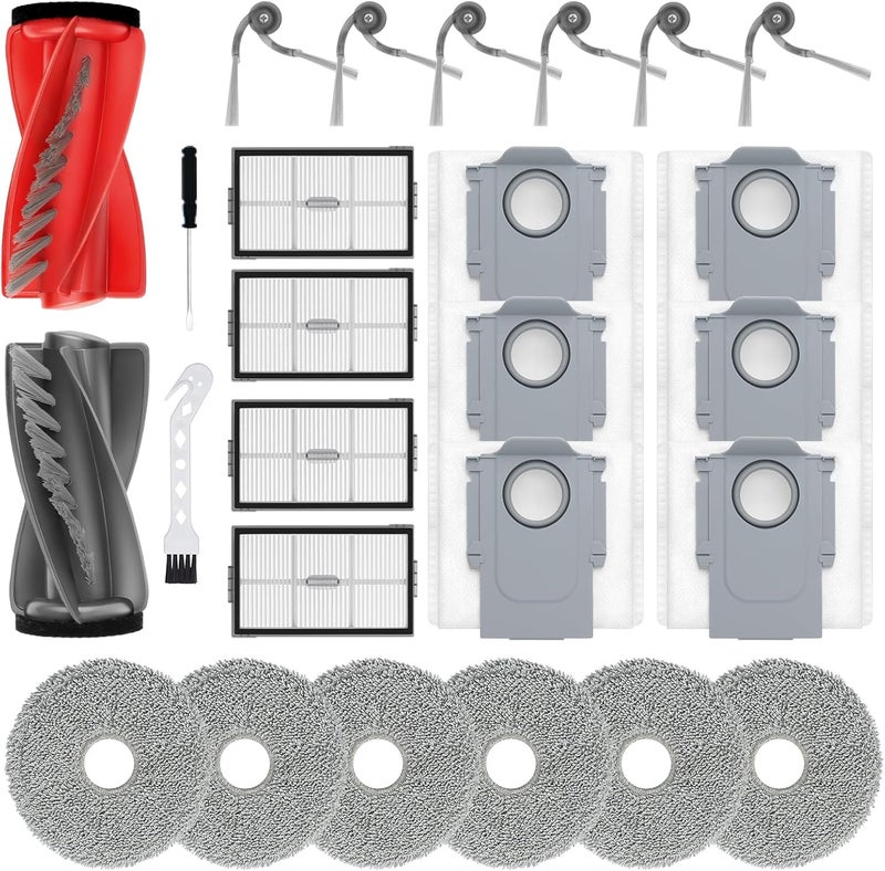 BUXEBUX 26Pcs Replacement Parts Accessories Kit Compatible with for Roborock Saros 10R Robot Vacuum, 2 Main Brush, 4 Hepa Filter, 6 Mop Pads, 6 Side Brush, 6 Dust Bags, 1 Screwdriver 1 Clean Tool - Image 1