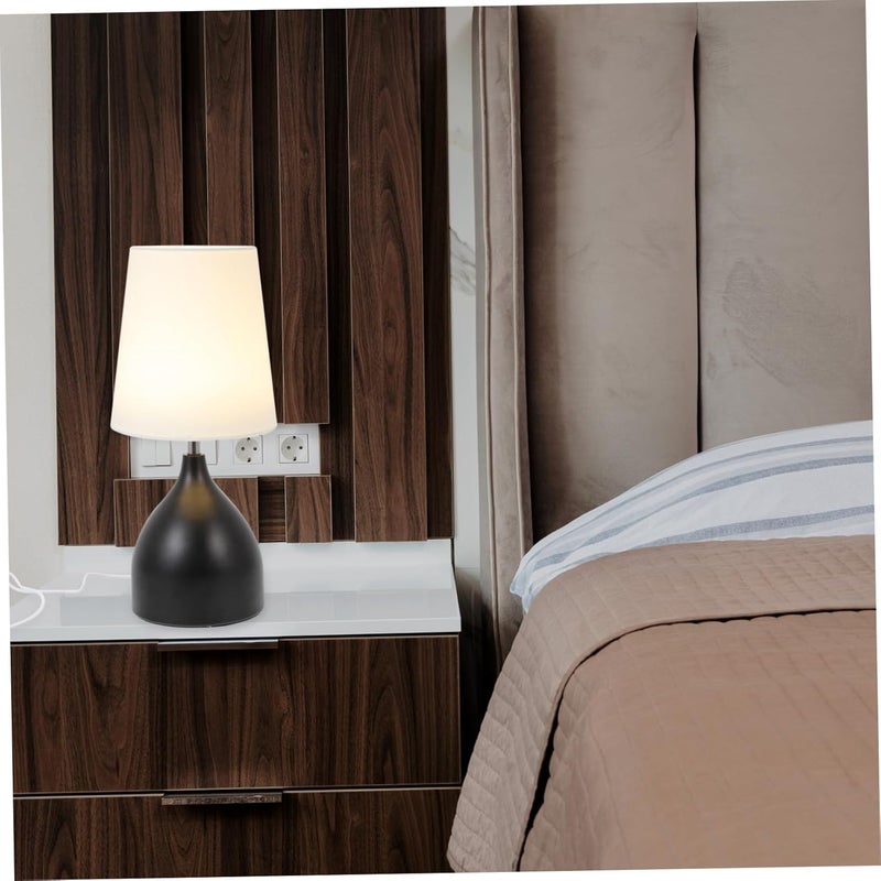 DOITOOL 1pc Touch Control Decorative Bedside Light Atmosphere Lamp for Bedroom Dorm Shop Modern Cloth Lampshade for Warm Gentle Lighting Elegant Nightstand Light Black - Image 2