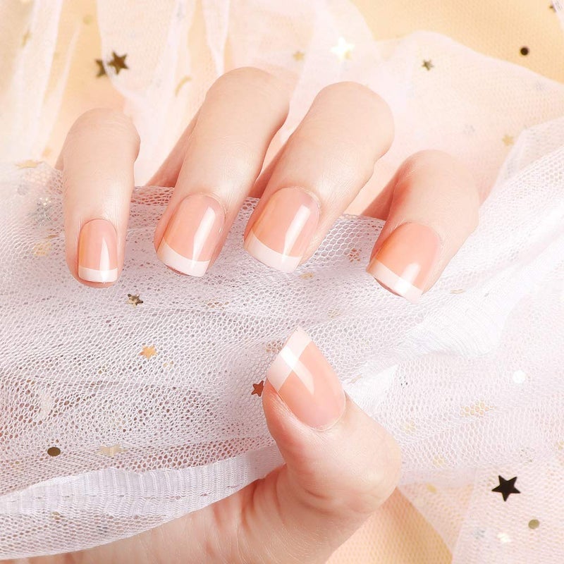 LIARTY 240 Pcs Natural French Short False Nails 12 Size Acrylic Full Cover Nails with Simple Case Press on(240Pcs) - Image 3