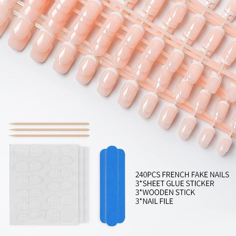 LIARTY 240 Pcs Natural French Short False Nails 12 Size Acrylic Full Cover Nails with Simple Case Press on(240Pcs) - Image 5