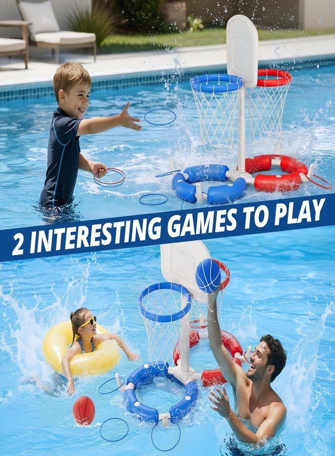 HYES Double Pool Basketball Hoop with Backboard, 2-in-1 Floating Pool Toys Ring Toss Game, 2 Player Games Summer Outdoor Water Toys Gifts for Kids Ages 4-8 8-12 & Adults, Family Swimming Pool Party - Image 2
