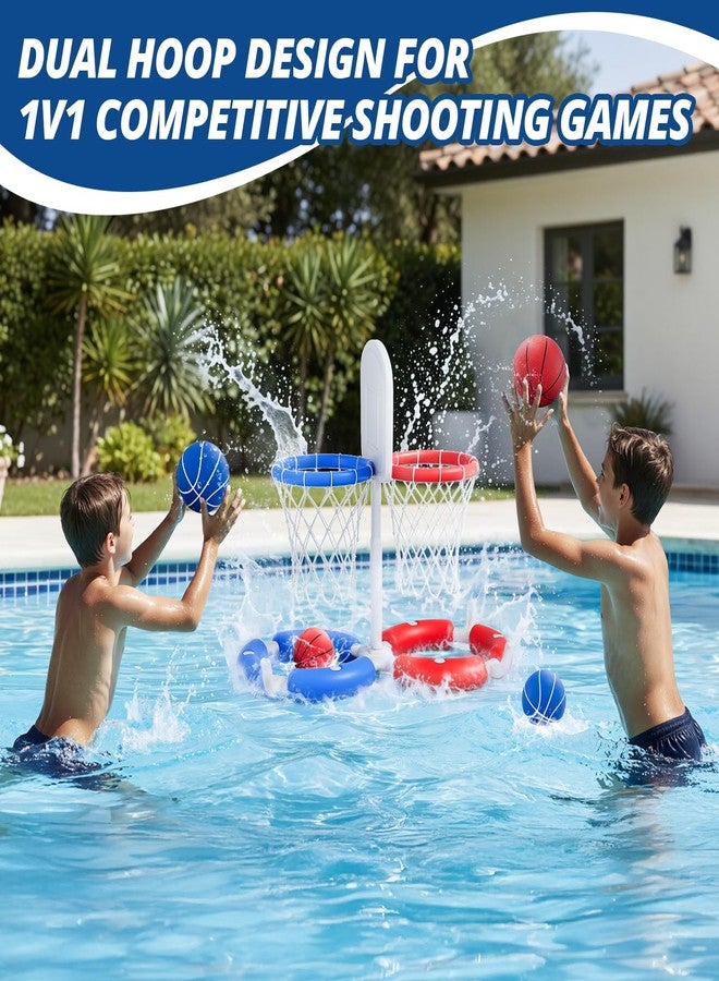 HYES Double Pool Basketball Hoop with Backboard, 2-in-1 Floating Pool Toys Ring Toss Game, 2 Player Games Summer Outdoor Water Toys Gifts for Kids Ages 4-8 8-12 & Adults, Family Swimming Pool Party - Image 3