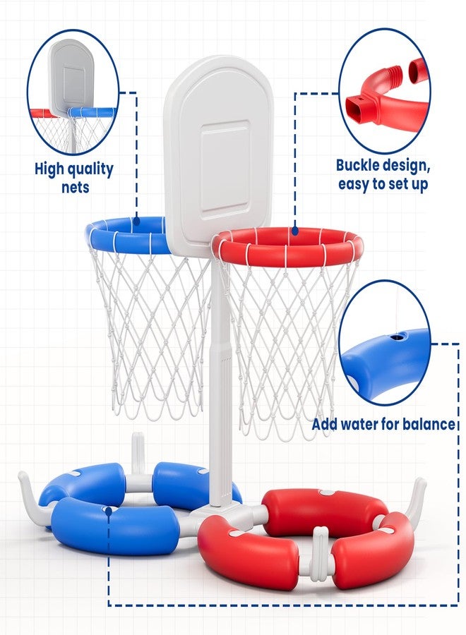 HYES Double Pool Basketball Hoop with Backboard, 2-in-1 Floating Pool Toys Ring Toss Game, 2 Player Games Summer Outdoor Water Toys Gifts for Kids Ages 4-8 8-12 & Adults, Family Swimming Pool Party - Image 4