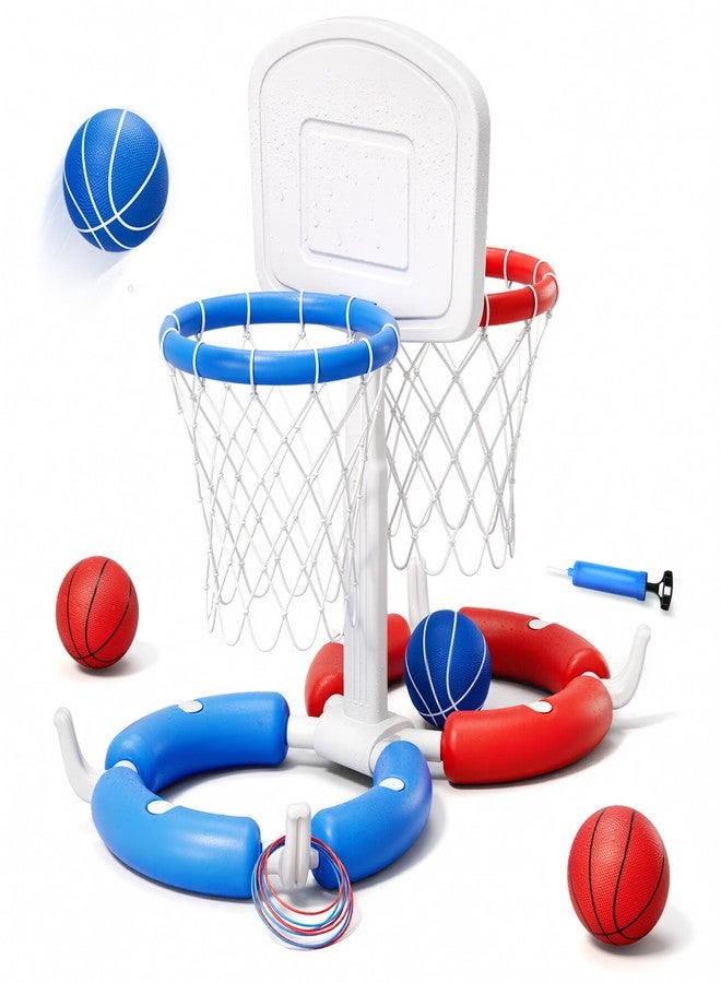 HYES Double Pool Basketball Hoop with Backboard, 2-in-1 Floating Pool Toys Ring Toss Game, 2 Player Games Summer Outdoor Water Toys Gifts for Kids Ages 4-8 8-12 & Adults, Family Swimming Pool Party - Image 1