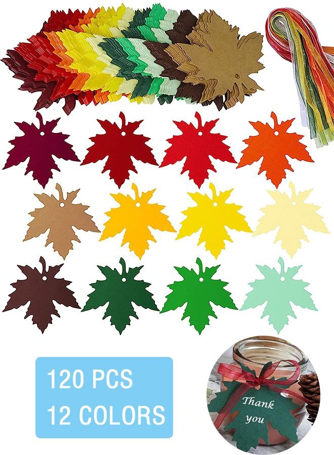 120 Pcs Maple Leaves Gift Tags, Autumn Gift Tags Maple Leaf Gift Tags with Rope, for Kids School Bulletin Board Decorations (12 colors) - Image 1