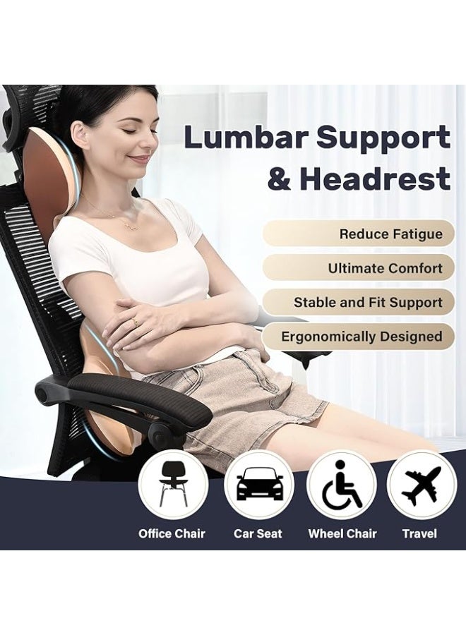 طقم دعم الظهر والرقبة الطبي المطور – وسادة قطنية + مسند رأس من الميموري فوم – لتخفيف آلام عرق النسا والرقبة والعمود الفقري – مثالي للسيارة والمكتب (بيج) - Image 4