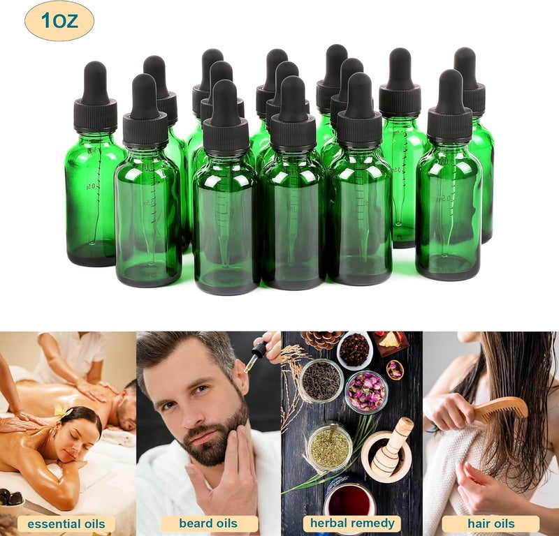 24 عبوة من زجاجات القطارة الزجاجية سعة 1 أونصة من ، زجاجات صبغة خضراء مع قطارة، تشطيب جميل لجميع أنواع السوائل، زجاجات زيت للشعر - شفط أقوى مثالي للسفر المقاوم للتسرب - Image 5