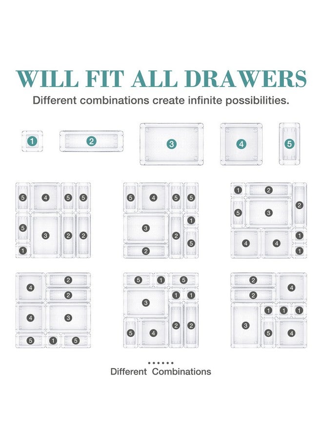 StorMiracle 16 PCS Drawer Organizer Set, 5 Varied Size Bathroom and kitchen Drawer cabinet organizer Trays, Clear Storage Bins for Makeup, Jewelry, Utensils and Gadgets - Image 4