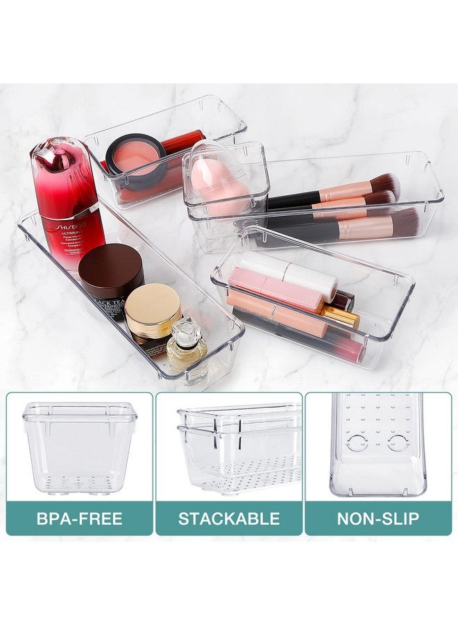 StorMiracle 16 PCS Drawer Organizer Set, 5 Varied Size Bathroom and kitchen Drawer cabinet organizer Trays, Clear Storage Bins for Makeup, Jewelry, Utensils and Gadgets - Image 3
