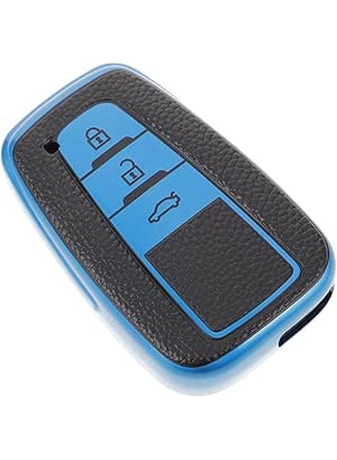 Blue Leather Texture 3 Button Key Fob Protector Cover Compatible with Toyota Smart Remote - Image 1