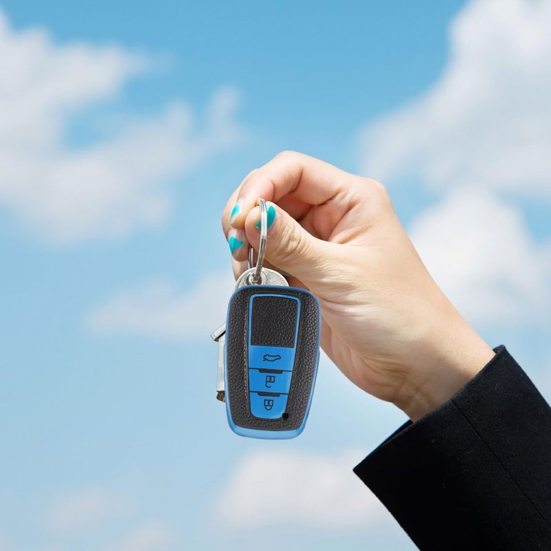 Blue Leather Texture 3 Button Key Fob Protector Cover Compatible with Toyota Smart Remote - Image 5