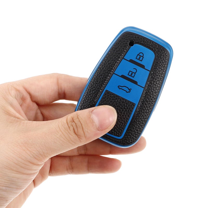 Blue Leather Texture 3 Button Key Fob Protector Cover Compatible with Toyota Smart Remote - Image 4