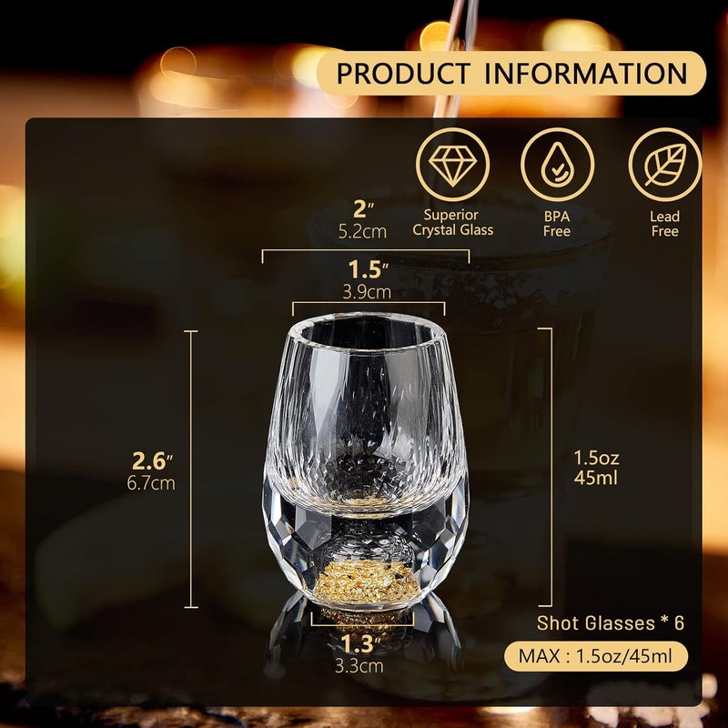 DUJUST Diamond Shot Glasses (1.5oz), Crystal Shot Glass Set Decorated with 24K Gold Leaf Flakes, Luxury & Cute Shot Cups, BPA-Free & Lead-Free, Perfect for Décor & Collection, Gift Choice - 6 pcs - Image 5