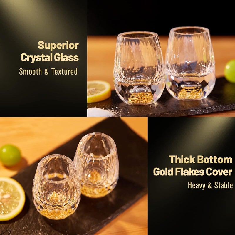DUJUST Diamond Shot Glasses (1.5oz), Crystal Shot Glass Set Decorated with 24K Gold Leaf Flakes, Luxury & Cute Shot Cups, BPA-Free & Lead-Free, Perfect for Décor & Collection, Gift Choice - 6 pcs - Image 4