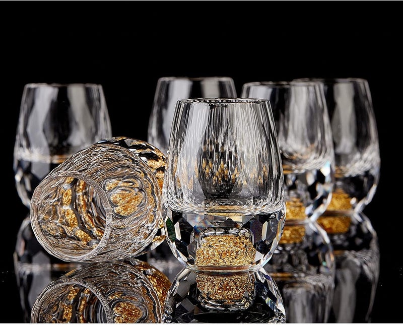 DUJUST Diamond Shot Glasses (1.5oz), Crystal Shot Glass Set Decorated with 24K Gold Leaf Flakes, Luxury & Cute Shot Cups, BPA-Free & Lead-Free, Perfect for Décor & Collection, Gift Choice - 6 pcs - Image 1