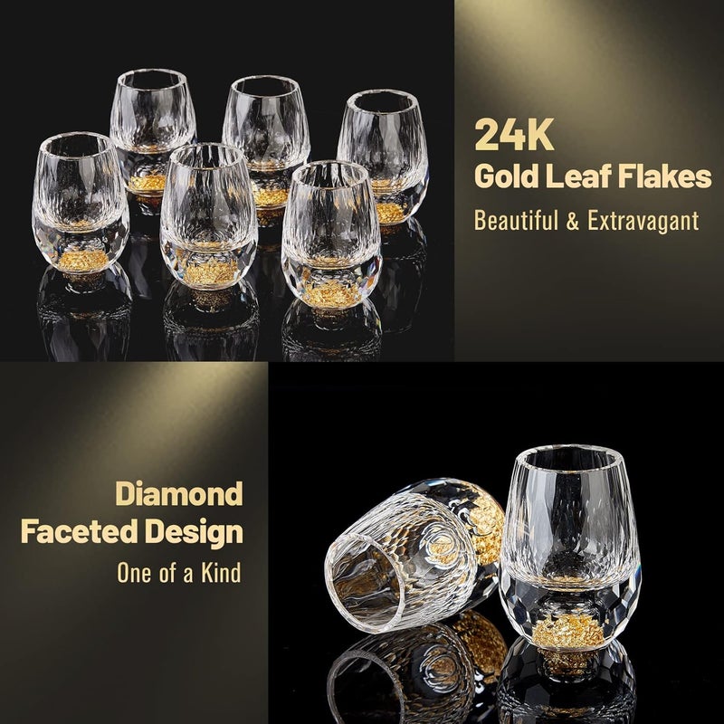 DUJUST Diamond Shot Glasses (1.5oz), Crystal Shot Glass Set Decorated with 24K Gold Leaf Flakes, Luxury & Cute Shot Cups, BPA-Free & Lead-Free, Perfect for Décor & Collection, Gift Choice - 6 pcs - Image 3