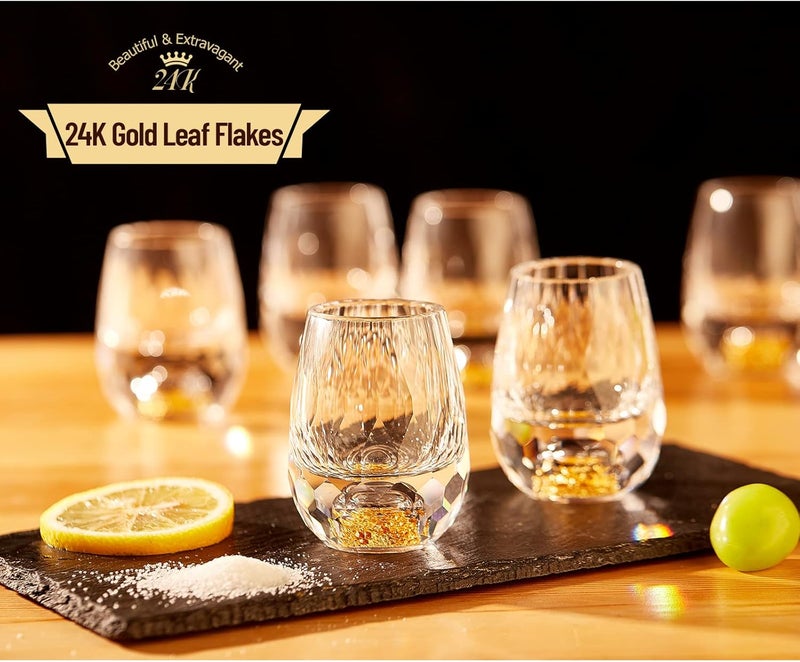 DUJUST Diamond Shot Glasses (1.5oz), Crystal Shot Glass Set Decorated with 24K Gold Leaf Flakes, Luxury & Cute Shot Cups, BPA-Free & Lead-Free, Perfect for Décor & Collection, Gift Choice - 6 pcs - Image 2