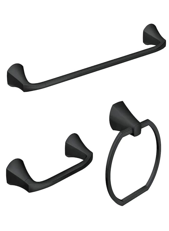 Moen Lindor Matte Black Bathroom Set: 18" Towel Bar, Towel Ring & Toilet Paper Holder Set - Image 1
