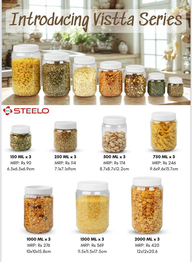 SCL Steelo Steelo Vistta Plastic Kitchen Jar Container Set | Kitchen Organiser Air Tight Jar Container Set Fridge Safe | US FDA Approved PET Food Grade Heavy Duty Material | BPA Free (Clear, 500ML 6pc Set) - Image 5