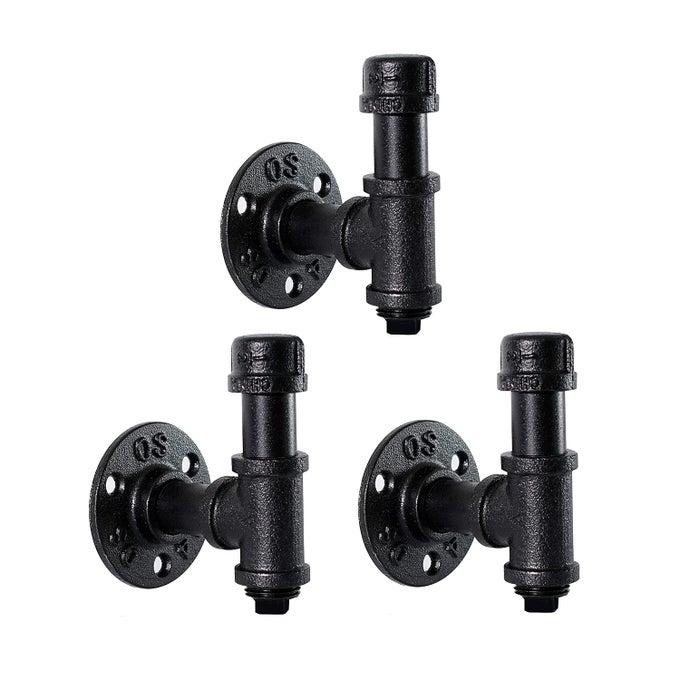 BATHROOM TOWEL HOOKS FOR HANGING 3 PACK VINTAGE INDUSTRIAL PIPE TOWEL HOLDER BLACK WALL MOUNTED HEAVY DUTY HOOK DECORATIVE FOR FARMHOUSE BATHROOM KITCHEN3 BLACK