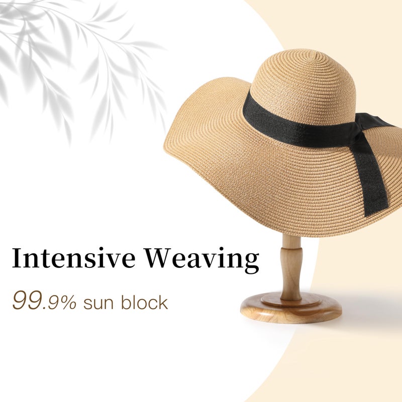 Tavaleu Beach Hats for Women - Sun Hat Womens, Wide Brim Straw Womens Sun Hat with Wind Lanyard Roll Up, Foldable Beach Hat UV Protection - Image 1