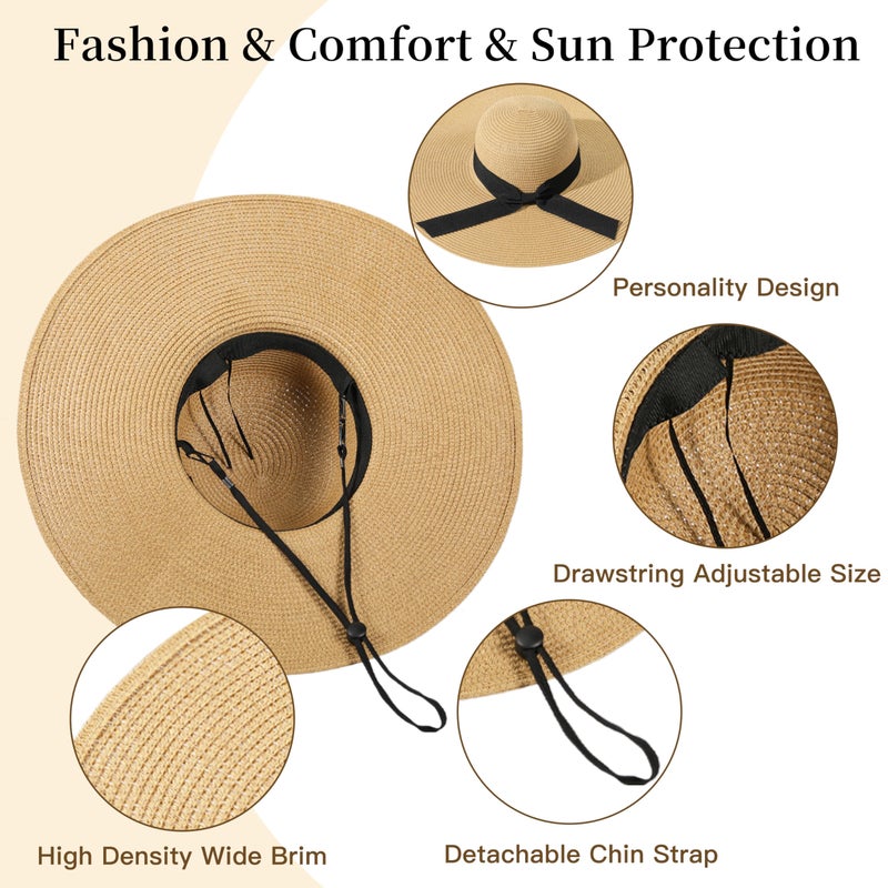 Tavaleu Beach Hats for Women - Sun Hat Womens, Wide Brim Straw Womens Sun Hat with Wind Lanyard Roll Up, Foldable Beach Hat UV Protection - Image 3
