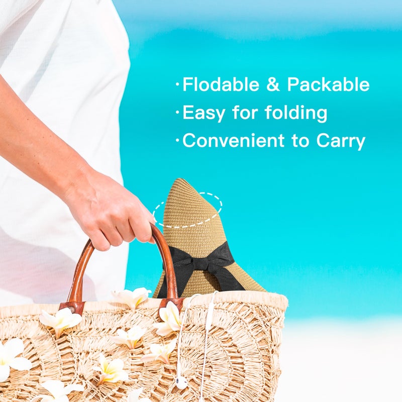 Tavaleu Beach Hats for Women - Sun Hat Womens, Wide Brim Straw Womens Sun Hat with Wind Lanyard Roll Up, Foldable Beach Hat UV Protection - Image 5