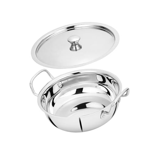 BOWLS  MORE BOWLS & MORE | Flat Bottom Kadai with Lid | 22 cm / 2.0 litres | Heavyduty Stainless Steel with Heat-Resistant Handle with Lid | Induction - Gas Stove Compatible | Matt Glossy Finish (Silver) - Image 2