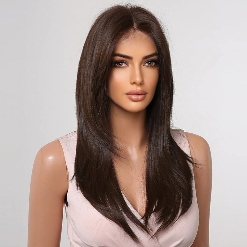 ECIF Lace Wigs Long Brown Middle Part Natural For Daily Life - Image 5