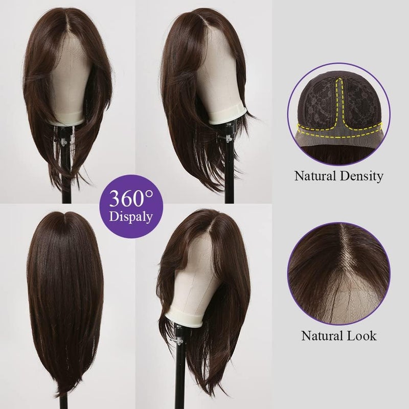 ECIF Lace Wigs Long Brown Middle Part Natural For Daily Life - Image 3