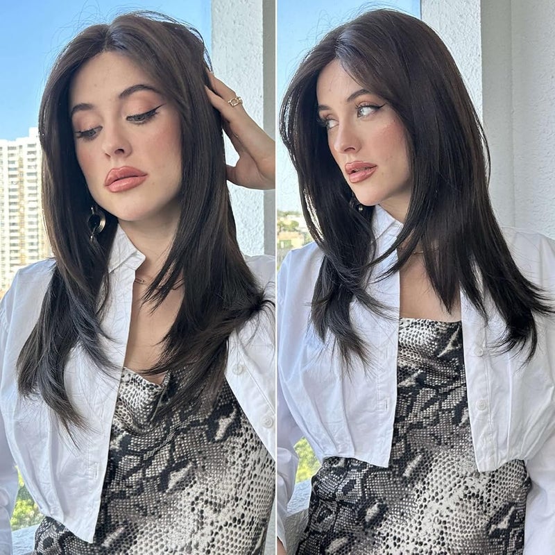 ECIF Lace Wigs Long Brown Middle Part Natural For Daily Life - Image 2